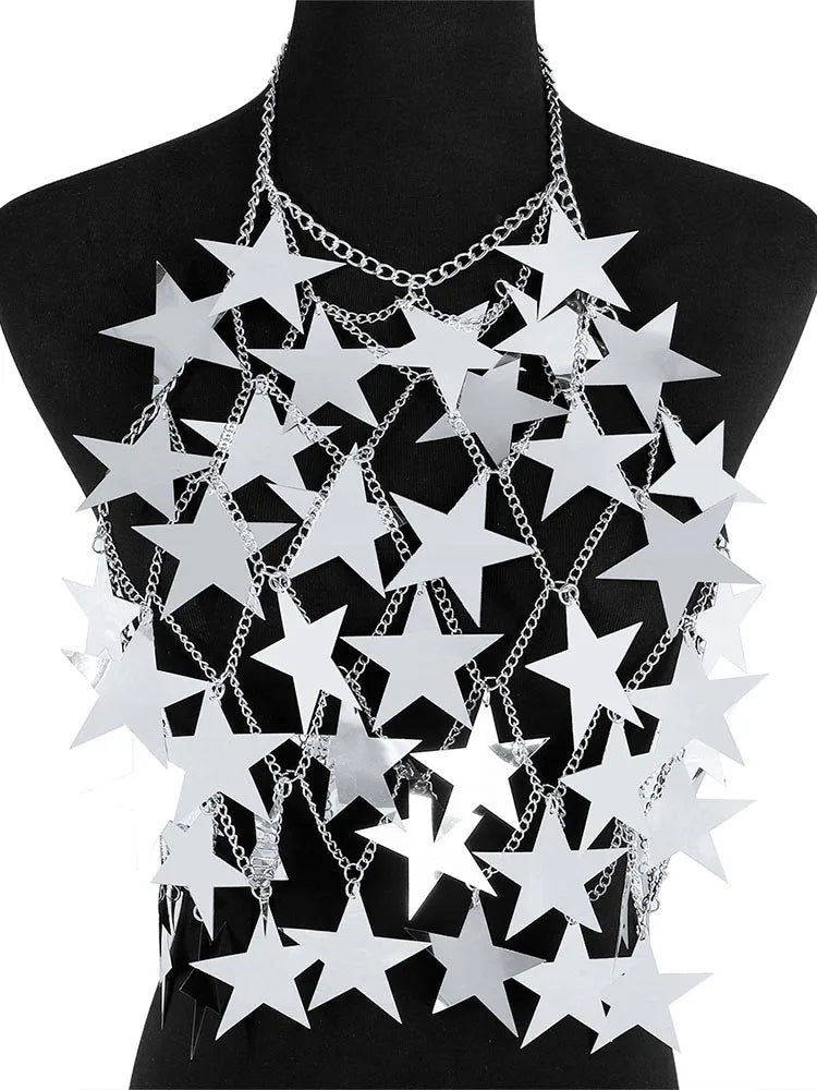 Women's Metal Stars Sequins Bikini Tank Top Women See Through Cover Up