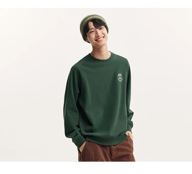 Heavyweight Round Neck Sweatshirt - Premium Solid Color Pullover for Daily Wear