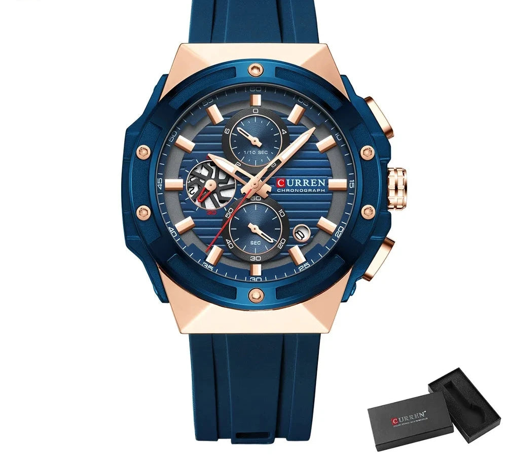 Fashionable Sports Multifunctional Chronograph Watch with Silicone Strap