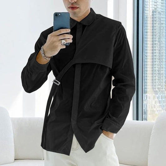 Men's Lapel Long Sleeve Irregular Shirt S-5XL