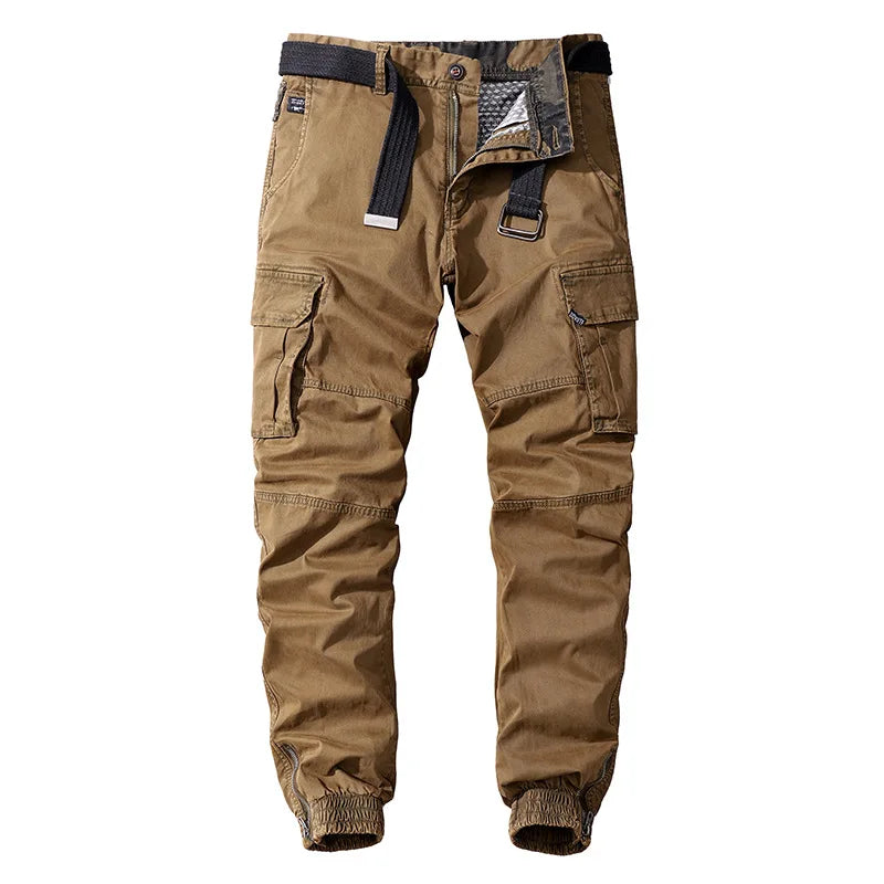 Men's 100% Cotton Cargo Pants - Multi-Pocket Military Style Casual Trousers