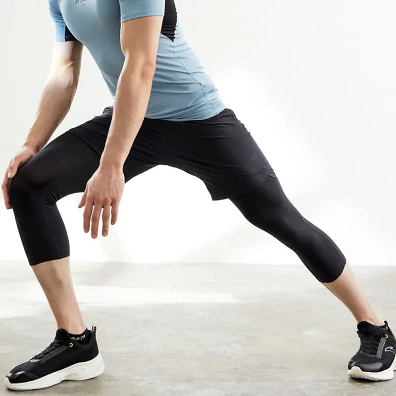 Men's Running Sports Compression Cropped Leggings Gym Fitness Sportswear Athletic Tights