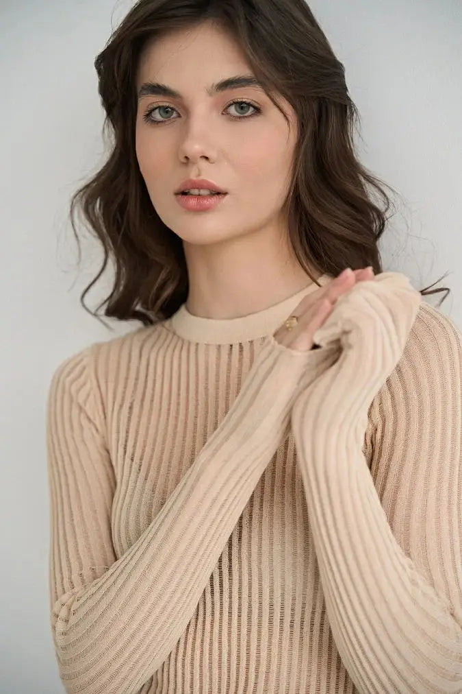 Women's Striped See Through Long Sleeve Top