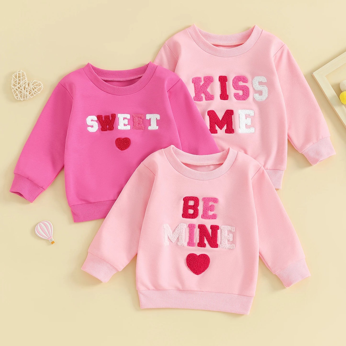 Toddler Baby Girl's Long Sleeve Letter Embroidery Pullover Sweatshirt