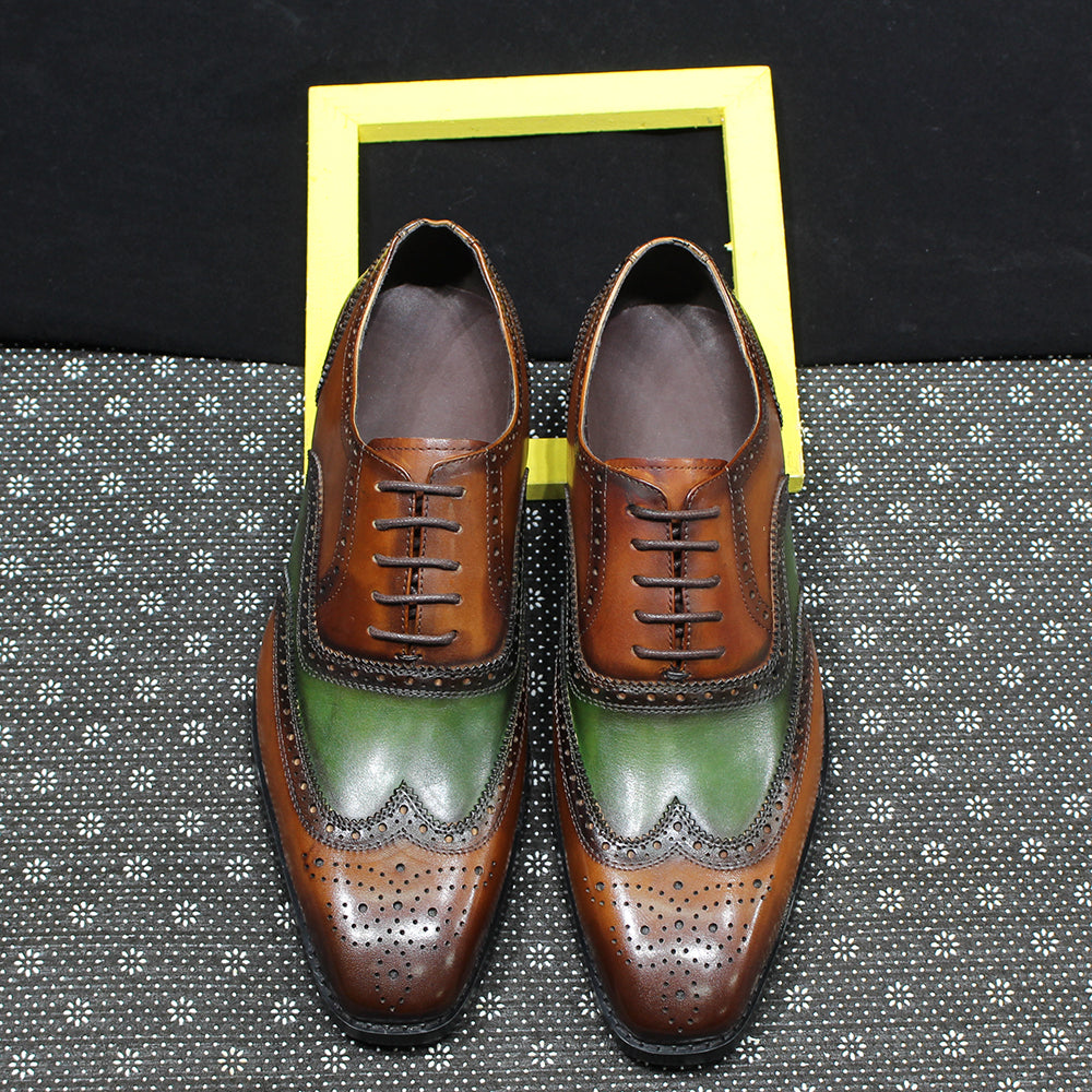 Men's Oxfords Genuine Leather Classic Wingtip Lace-Up  Wedding Party Business Office Formal Shoes