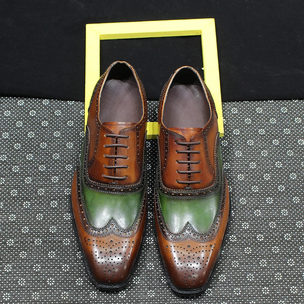 Men's Oxfords Genuine Leather Classic Wingtip Lace-Up  Wedding Party Business Office Formal Shoes