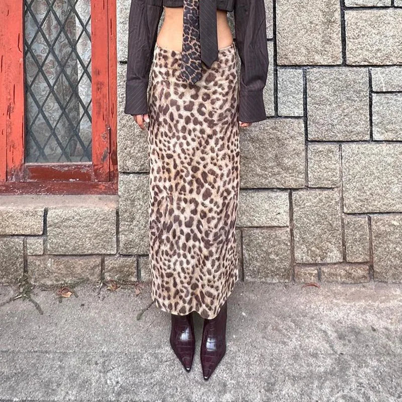 Women's Leopard Print Maxi Long Skirt Outfit