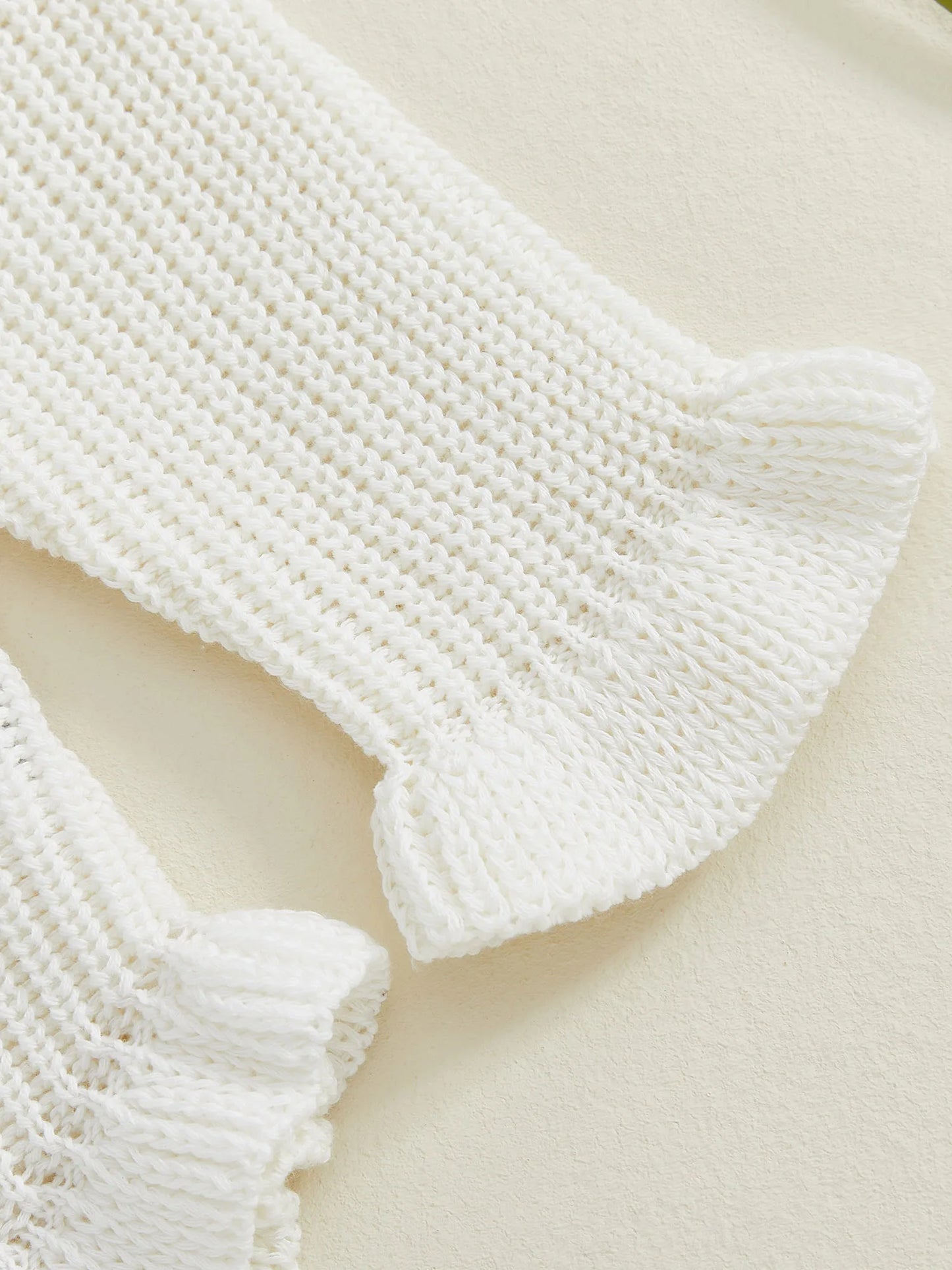 Newborn Baby Knit Romper - Long Sleeve Round Neck Ruffled Sweater Jumpsuit