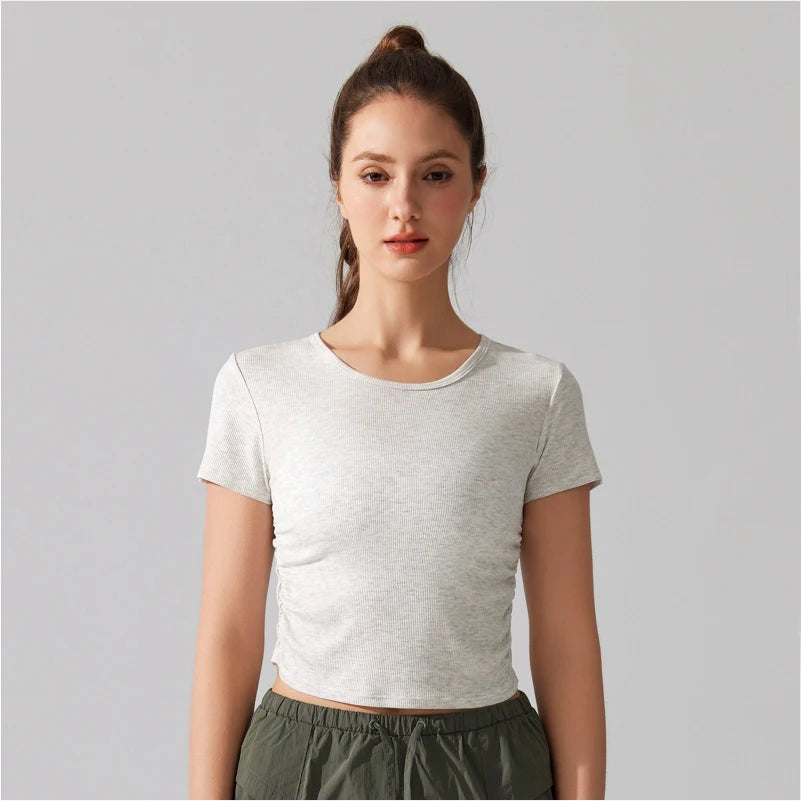 Women's Breathable Yoga Crop Top - Slim Fit Athletic T-Shirt