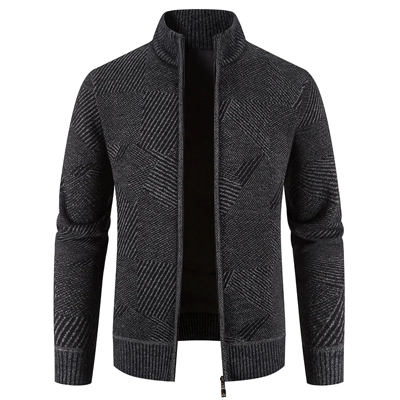 Men's Geometric Knitted Full-Zip Sweater Coat | Mandarin Collar | 4 Colours | M–XXXL