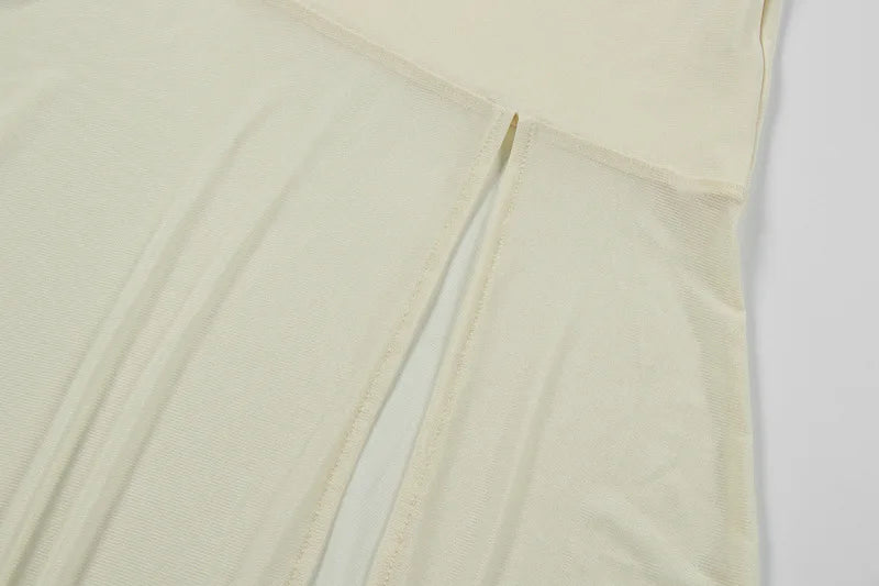 Women's Sleeveless Split Maxi Dress - Draped Backless Mesh Slip Dress