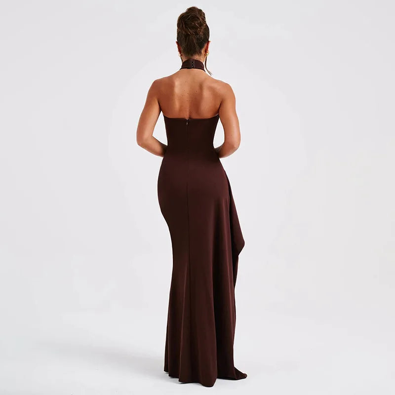 Halter Side Split Maxi Dress - Women Summer Backless Dress