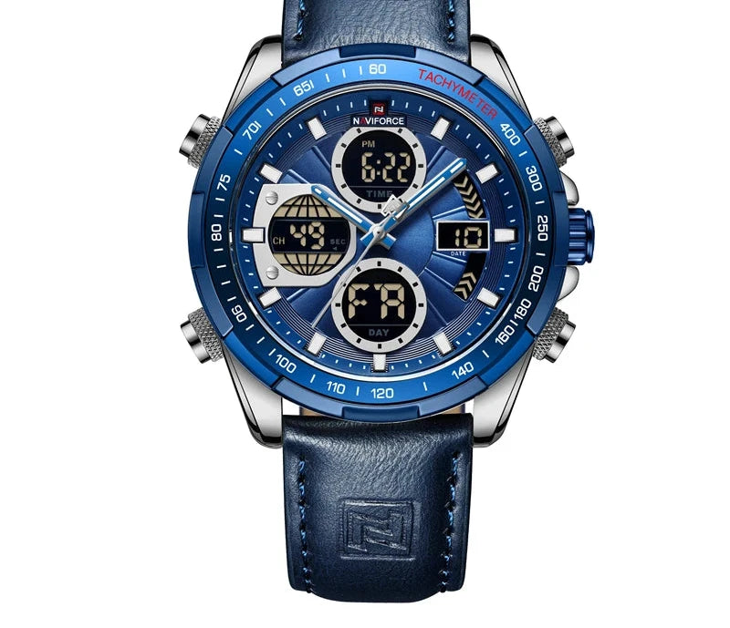 Men's Leather Military Sport Waterproof Watch - Chronograph Quartz Wristwatch