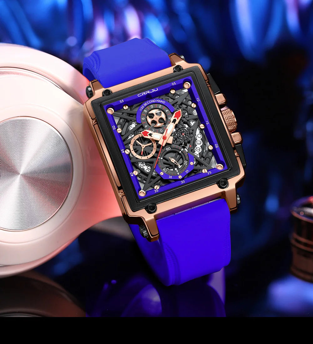 Men's Sports Watch - Large Dial Rectangular Design with Chronograph & Auto Date