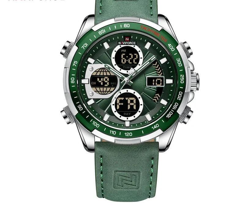 Men's Leather Military Sport Waterproof Watch - Chronograph Quartz Wristwatch