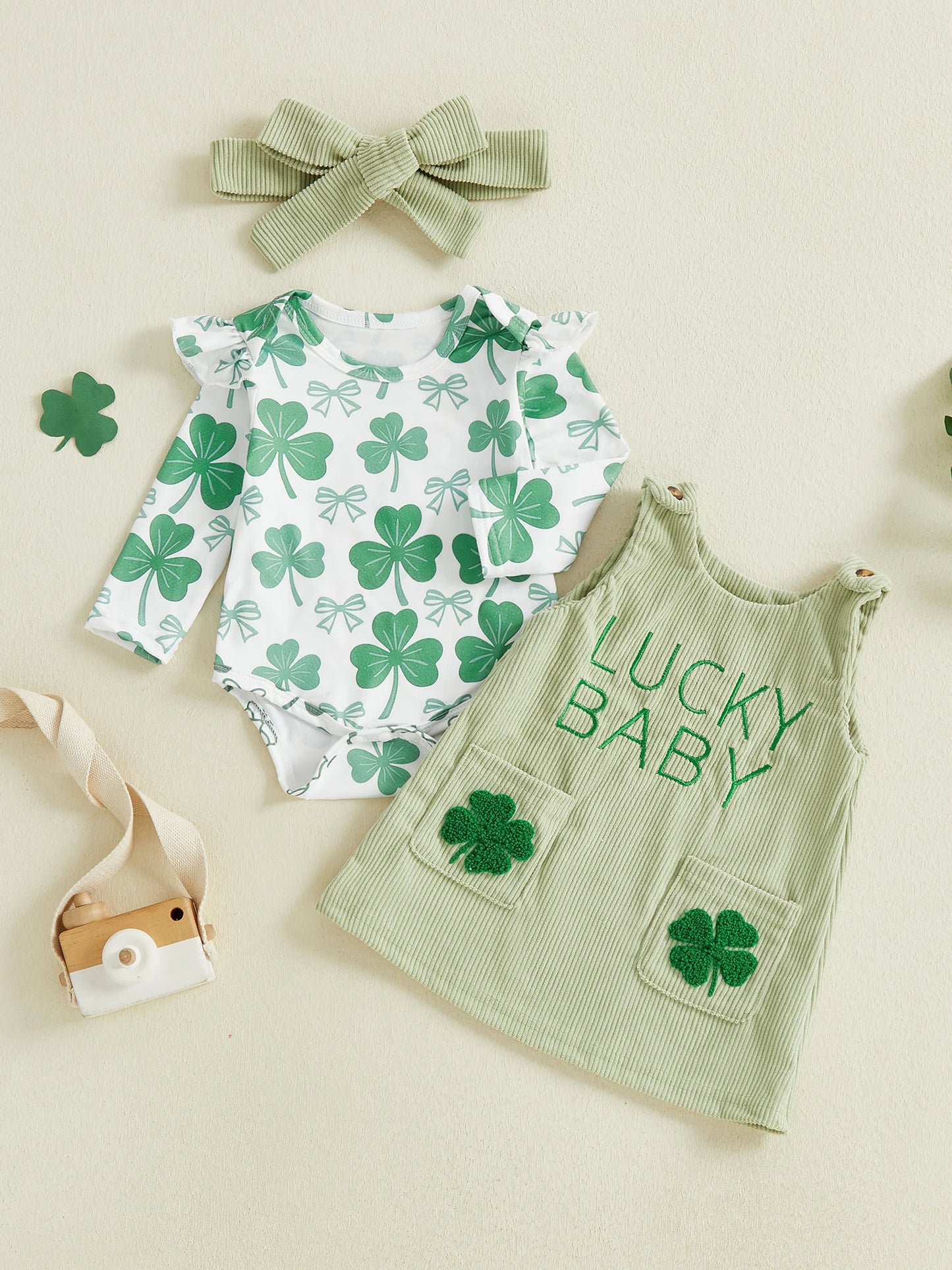 Baby Girls' Shamrock Print Romper Dress & Headband Set