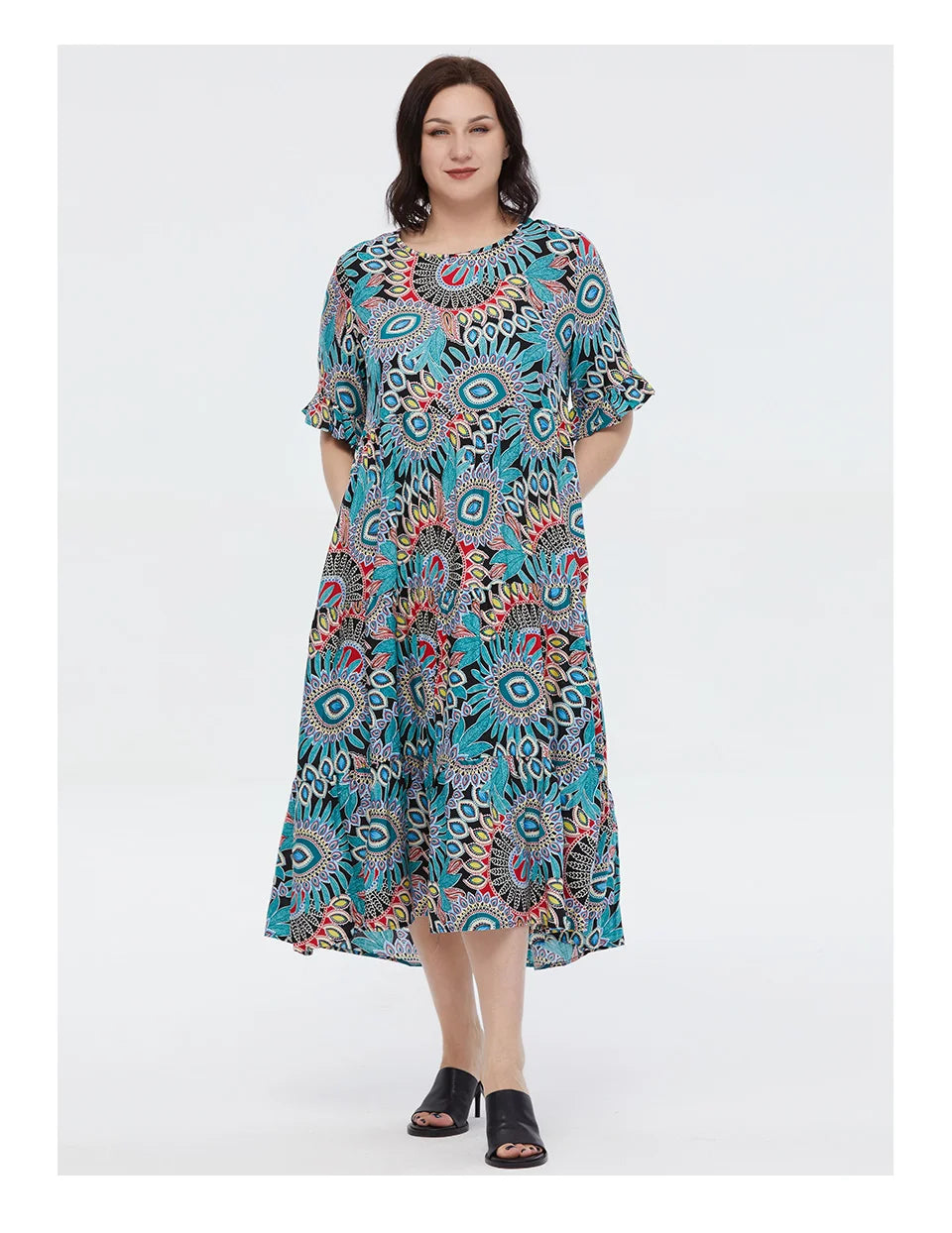 Women's Oversized Floral Print A-Line Midi Dress