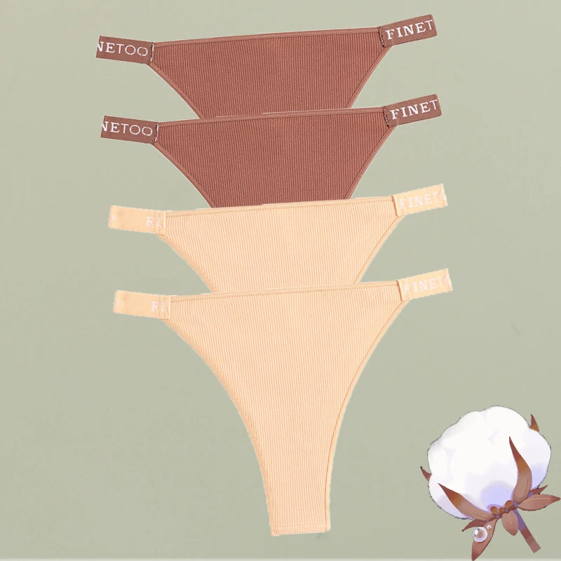4-Pack Cotton Letter Belt Underwear - Women's Low-Waist Breathable Briefs
