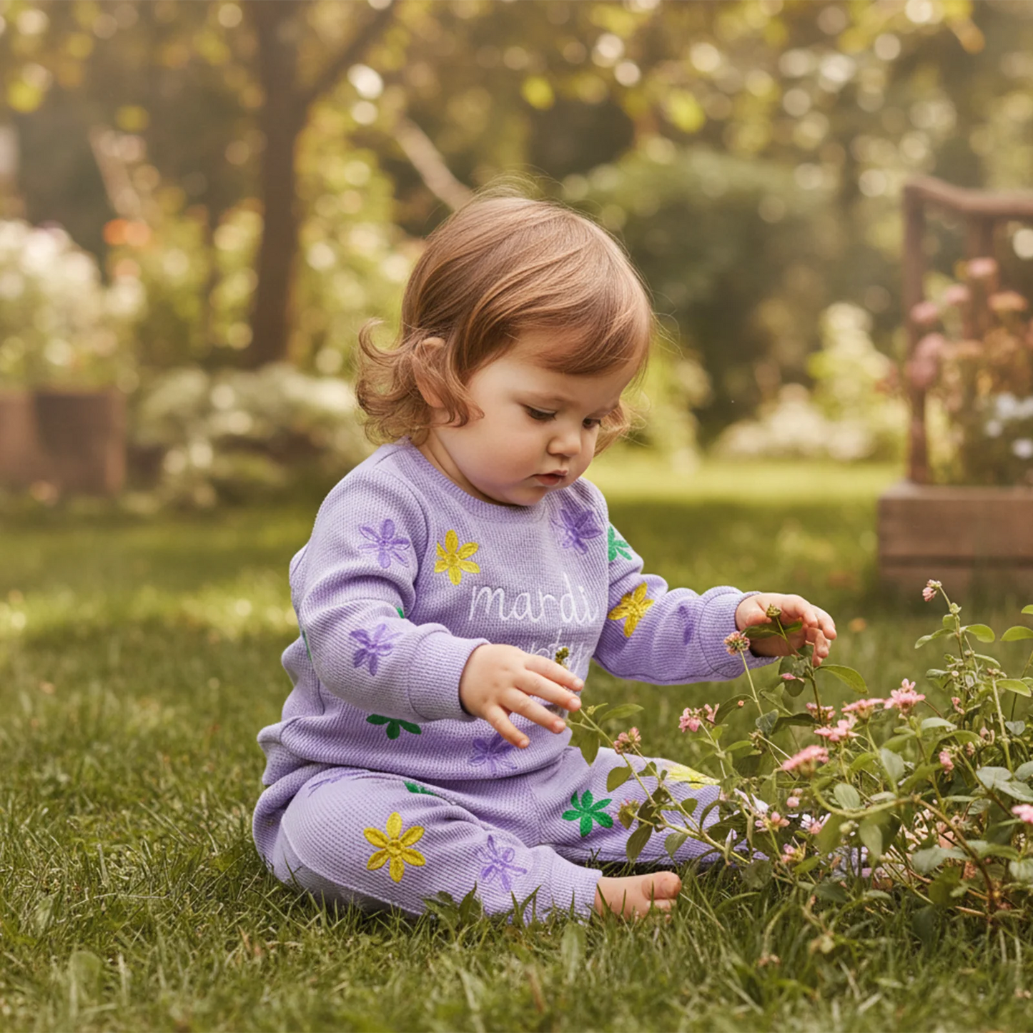 Toddler Kids Girls Carnival Long Sleeve Letter Floral Embroidery Sweatshirt and Pants Set