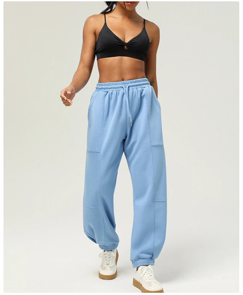 Women's Loose Drawstring Jogger Sweatpants — Breathable Pocket Sports Trousers