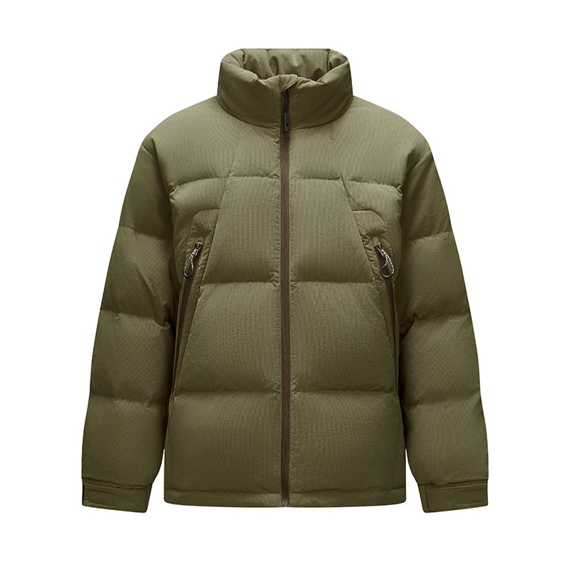 Down Jacket Men Textured Loose Fit Stand Collar Puffer Coat Winter Versatile Outerwear