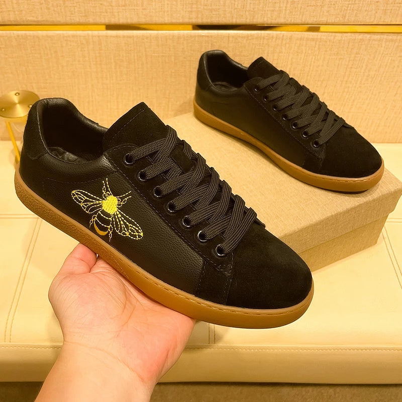 Men's Autumn Leather Casual Shoes - Soft Lace-Up Running Sneakers