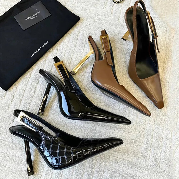 Women's Pointed Stiletto Sandals - One-Line Buckle Strap High Heels