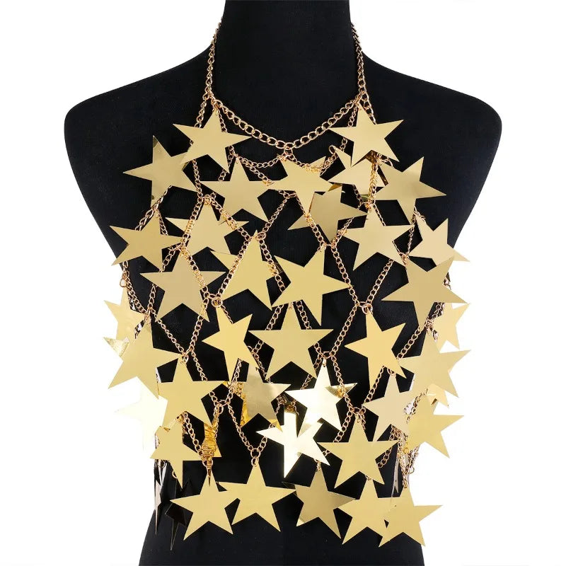 Women's Metal Stars Sequins Bikini Tank Top Women See Through Cover Up