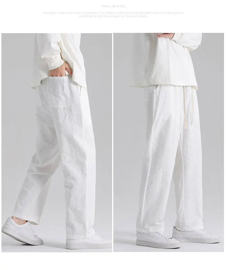 Men's Cotton Linen Harem Pants Straight Trousers