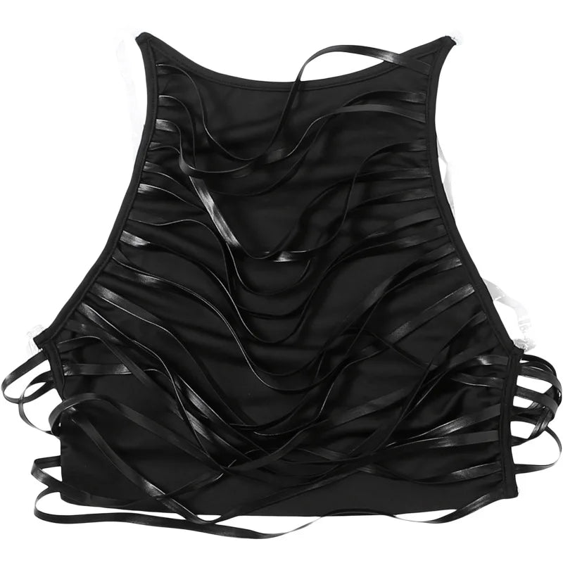 Fringe Backless Crop Top - Y2K Gothic Festival Vest
