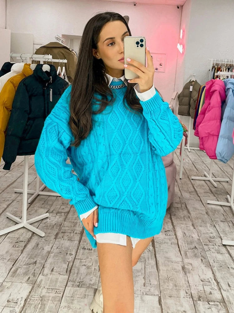 Women's Twist Knitted Sweaters - Oversized Pullover Casual Long Sleeve Sweater Top