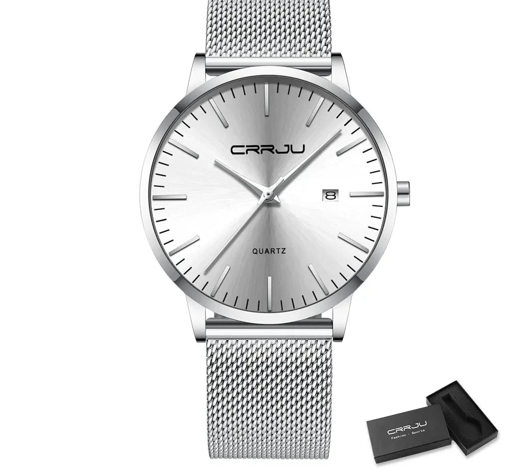 Ultra Slim Stainless Steel Watch - 40mm Mesh Strap Men's Automatic Wristwatch