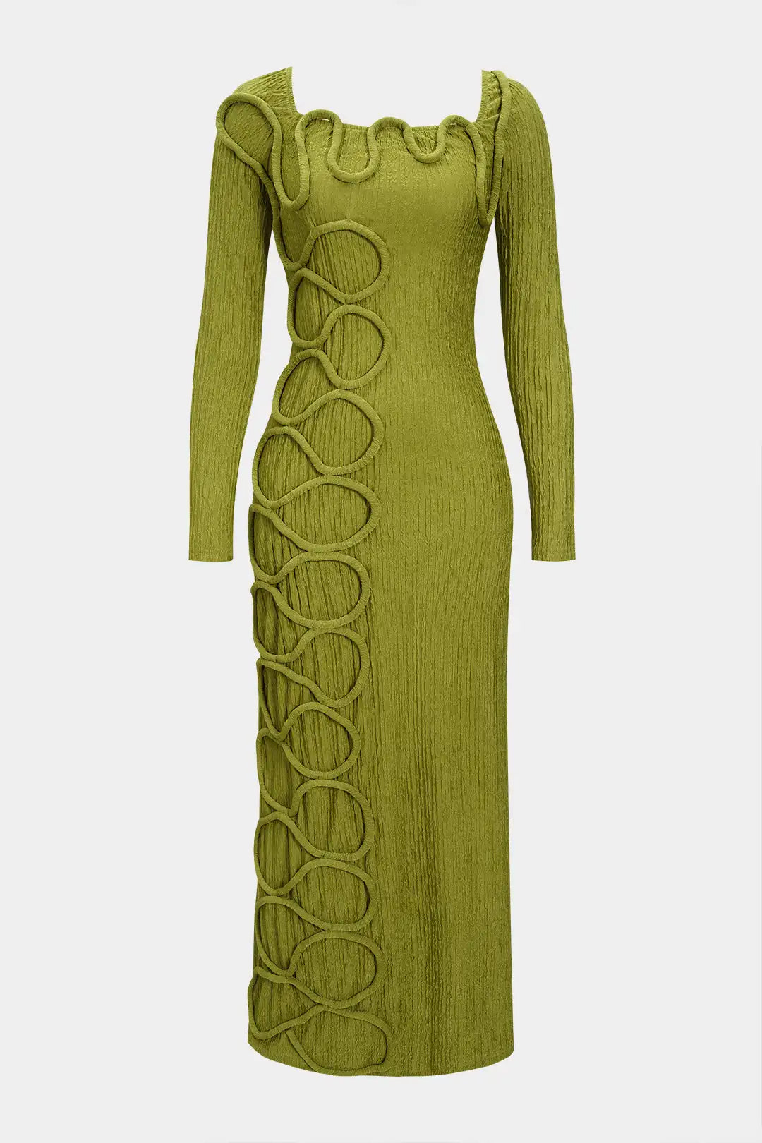 Women's Zipper Square Neck Twist Knot Long Sleeve Dress