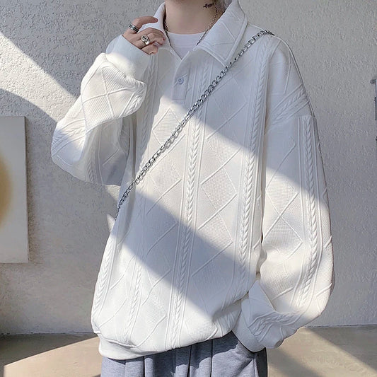 Men's Loose Turn Down Collar Casual Pullover Sweatshirt