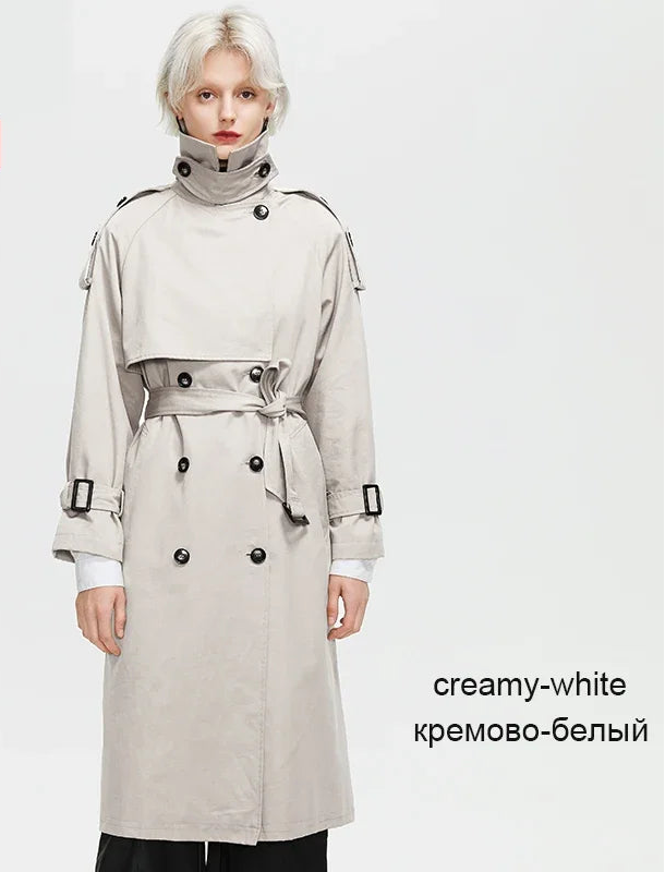 Women's Trench Coat Plus Size Double-Breasted Belted Windbreaker