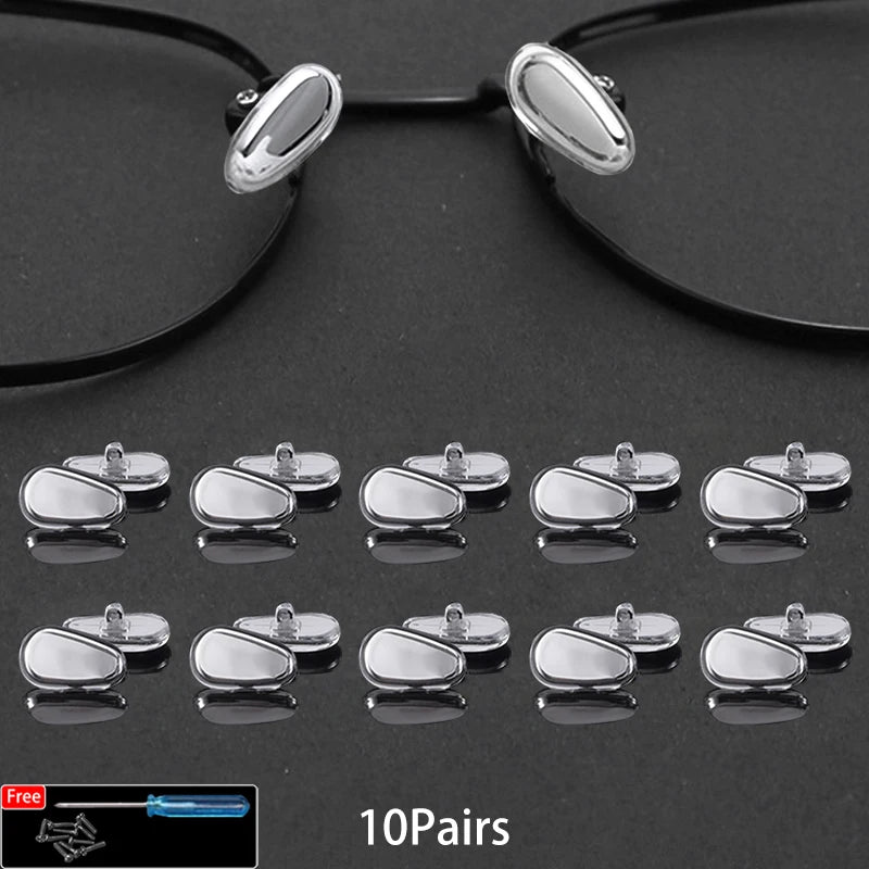 Silicone Glasses Nose Pads - Oval Screw-in Replacement Parts (5/10/20 Pairs)