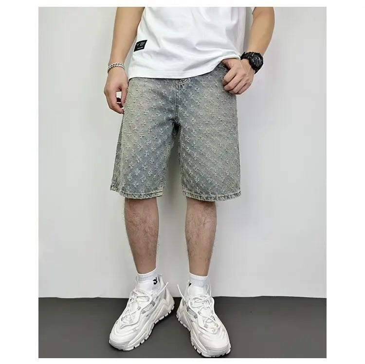 Men's Summer Retro five-point Casual Denim Ripped Shorts