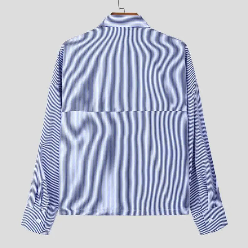 Men's Striped Lapel Long Sleeve Loose Shirt