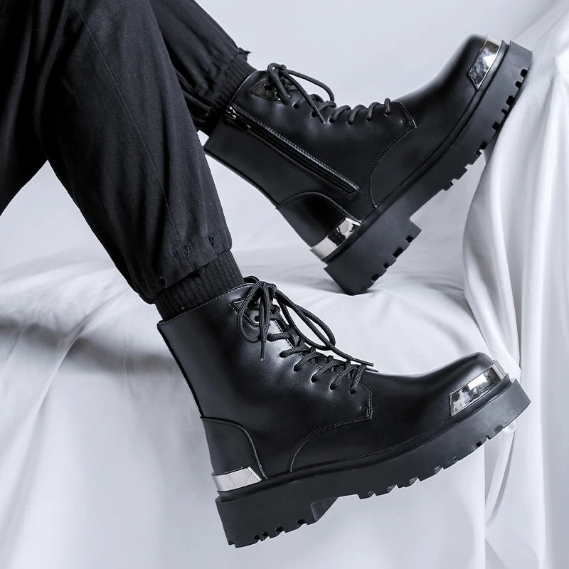 Men's Platform Casual Business Genuine Leather Ankle Boots