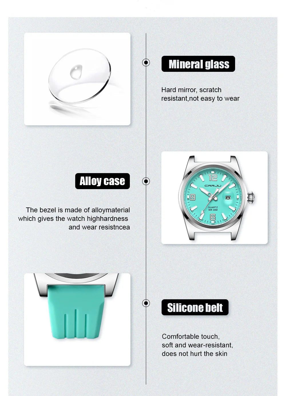 Casual Quartz Wristwatch - Waterproof Sport Watch with Silicone Strap & Luminous Display