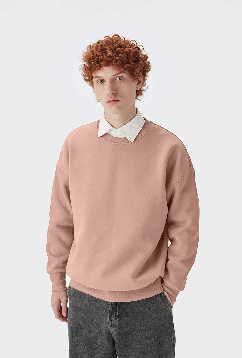 Men's Candy Color Pink Crewneck Sweatshirt Unisex Blank Minimalism Fleece Lined Sweatshirts Plus Size