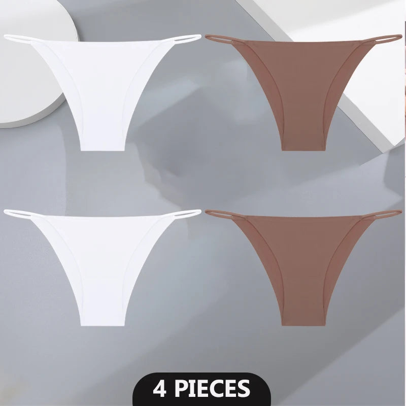 Women's 4Pcs/set Seamless Underwear Ice Silk Briefs Panties Thin Strap Lingerie