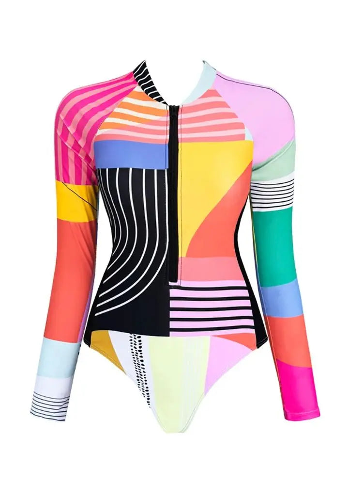 Women's Long Sleeve Swimwear Surfing Zipper Swimsuit