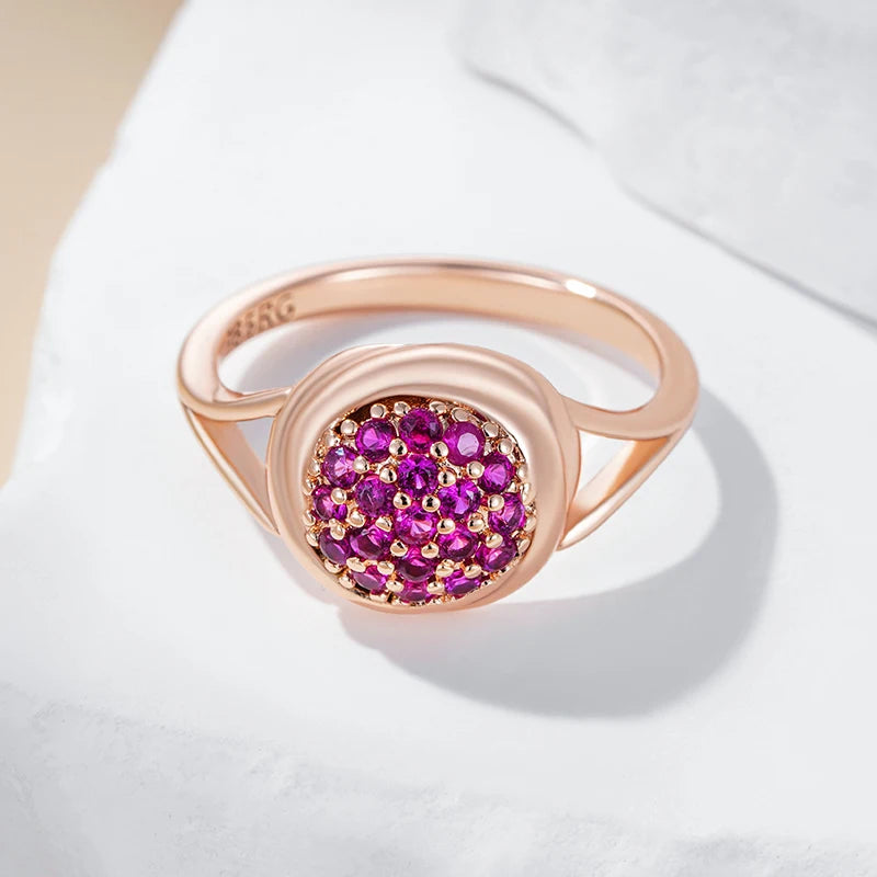 Stunning Red Zircon Wedding Ring - Rose Gold