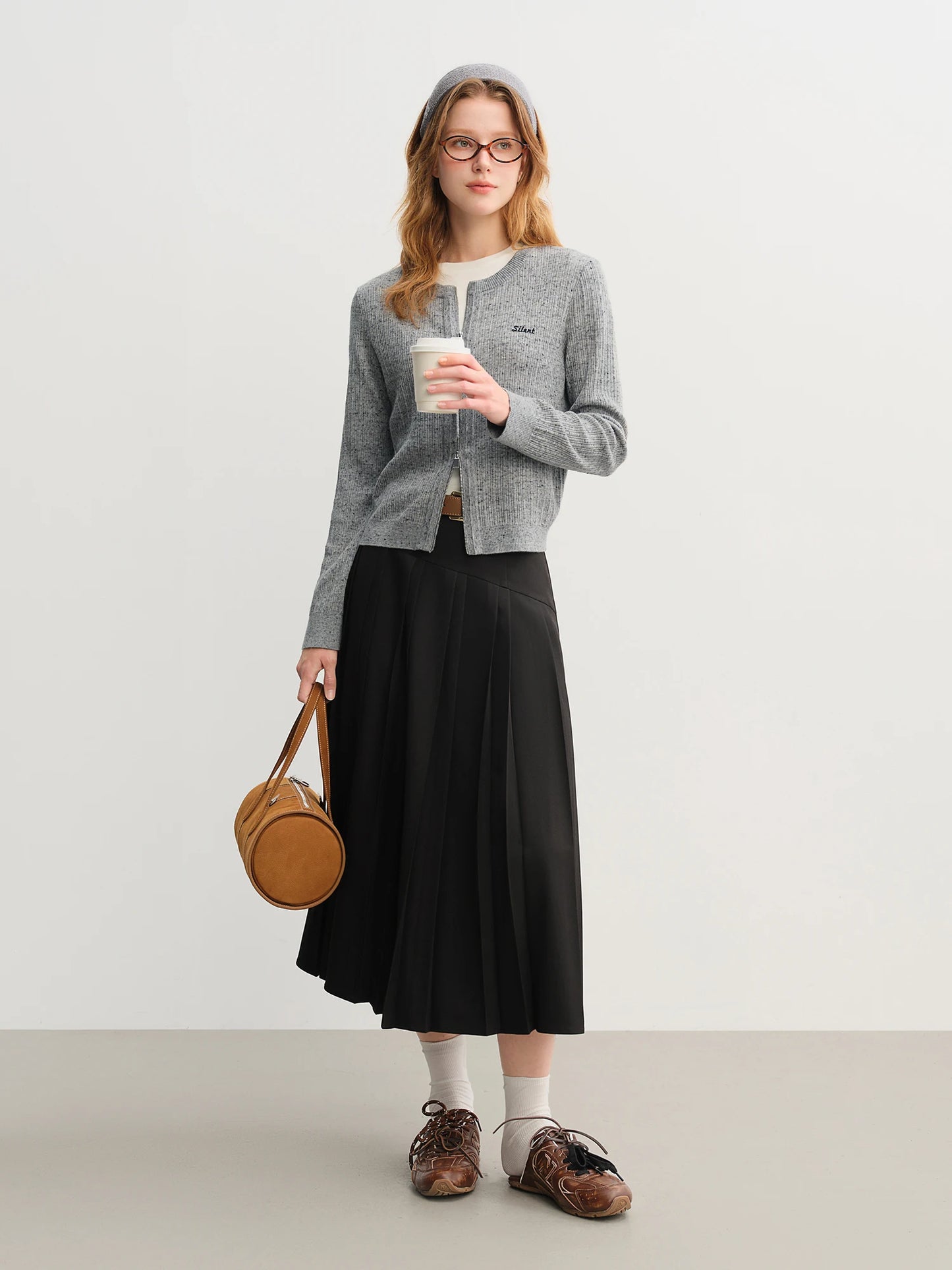 Women's Knitted Cardigan with Double Zipper