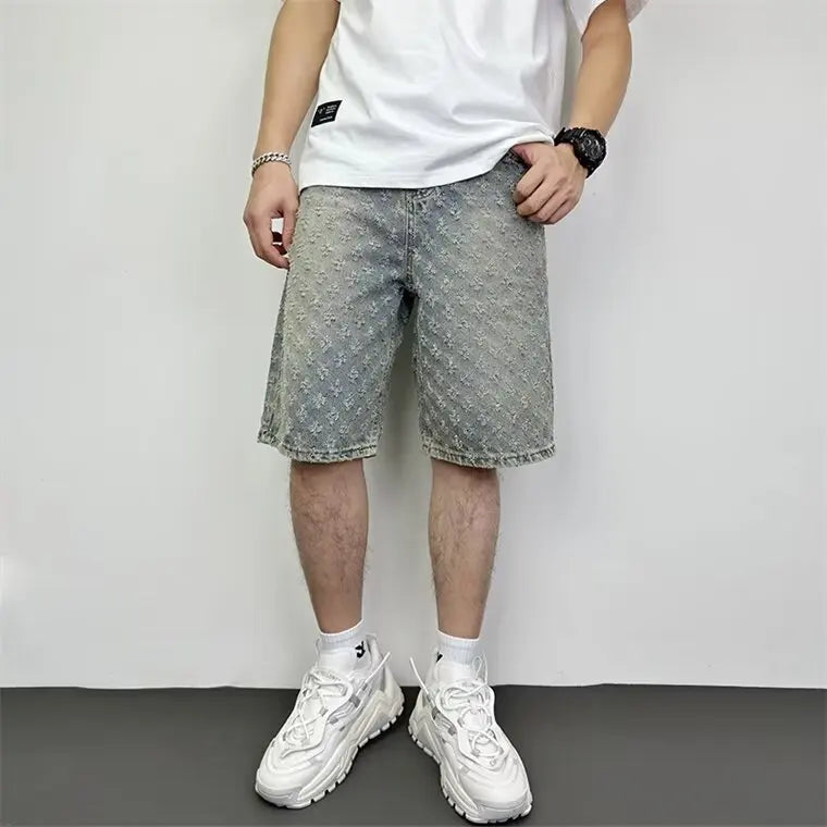 Men's Summer Retro five-point Casual Denim Ripped Shorts