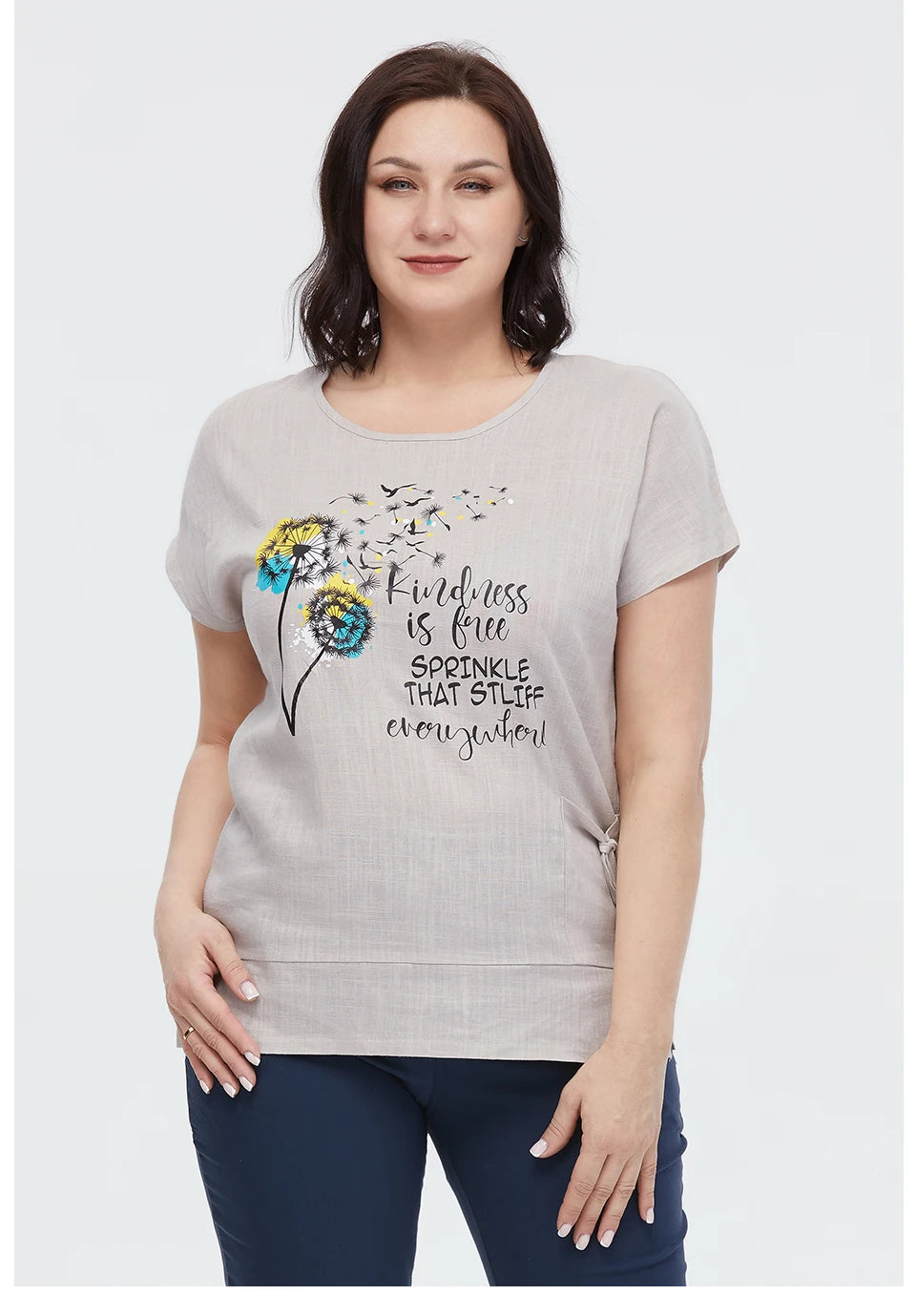 Women's Oversized Cotton Linen Floral Print T-Shirt – Short Sleeve
