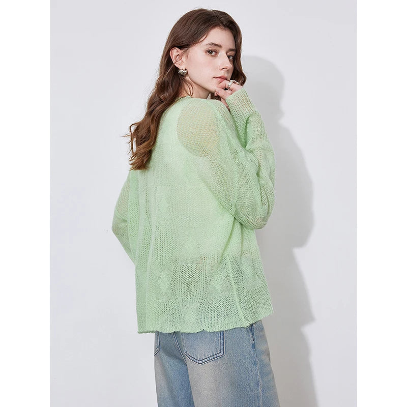 Women's Knitted Thin Hairy Soft Glutinous Green Grass Pullover Sweater