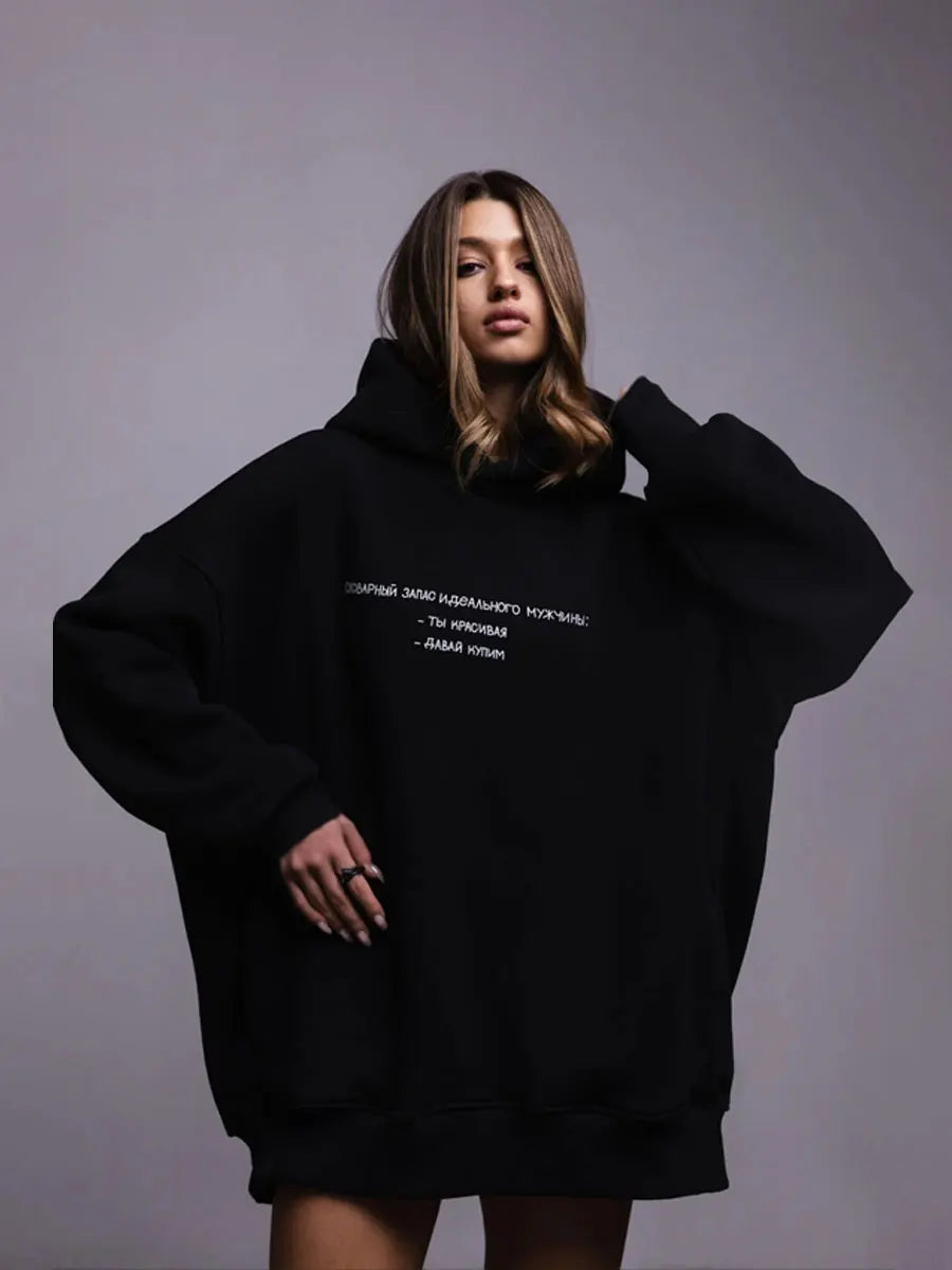 Women's Oversized Retro Print Thicken Fleece Warm Pullover Sweatshirt