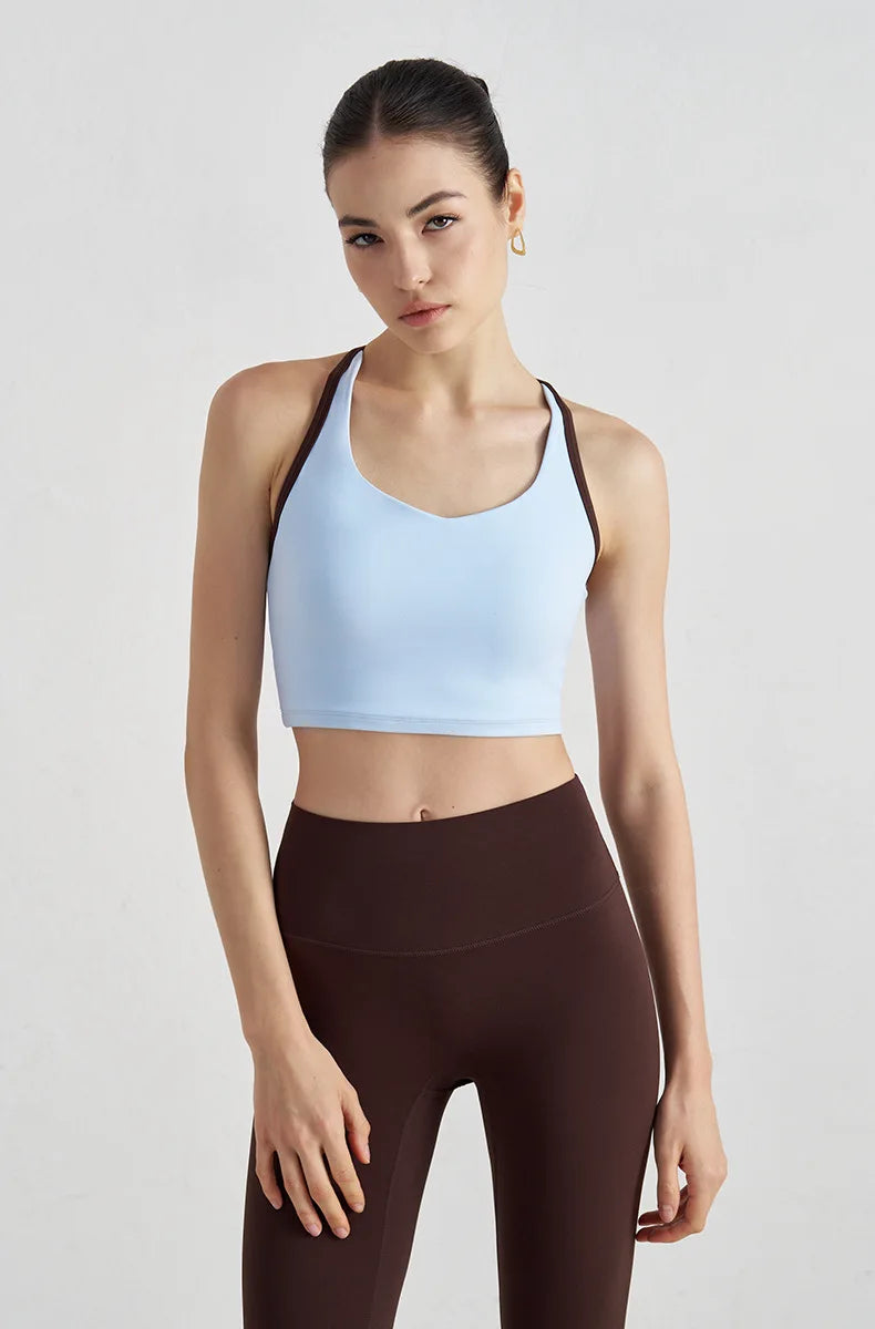 Two-Tone Nylon Sports Bra - Removable Chest Pad
